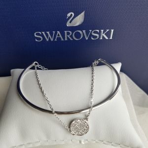 AUTHENTIC Swarovski Disc Bangle Bracelet Rhodium Plated Like NEW